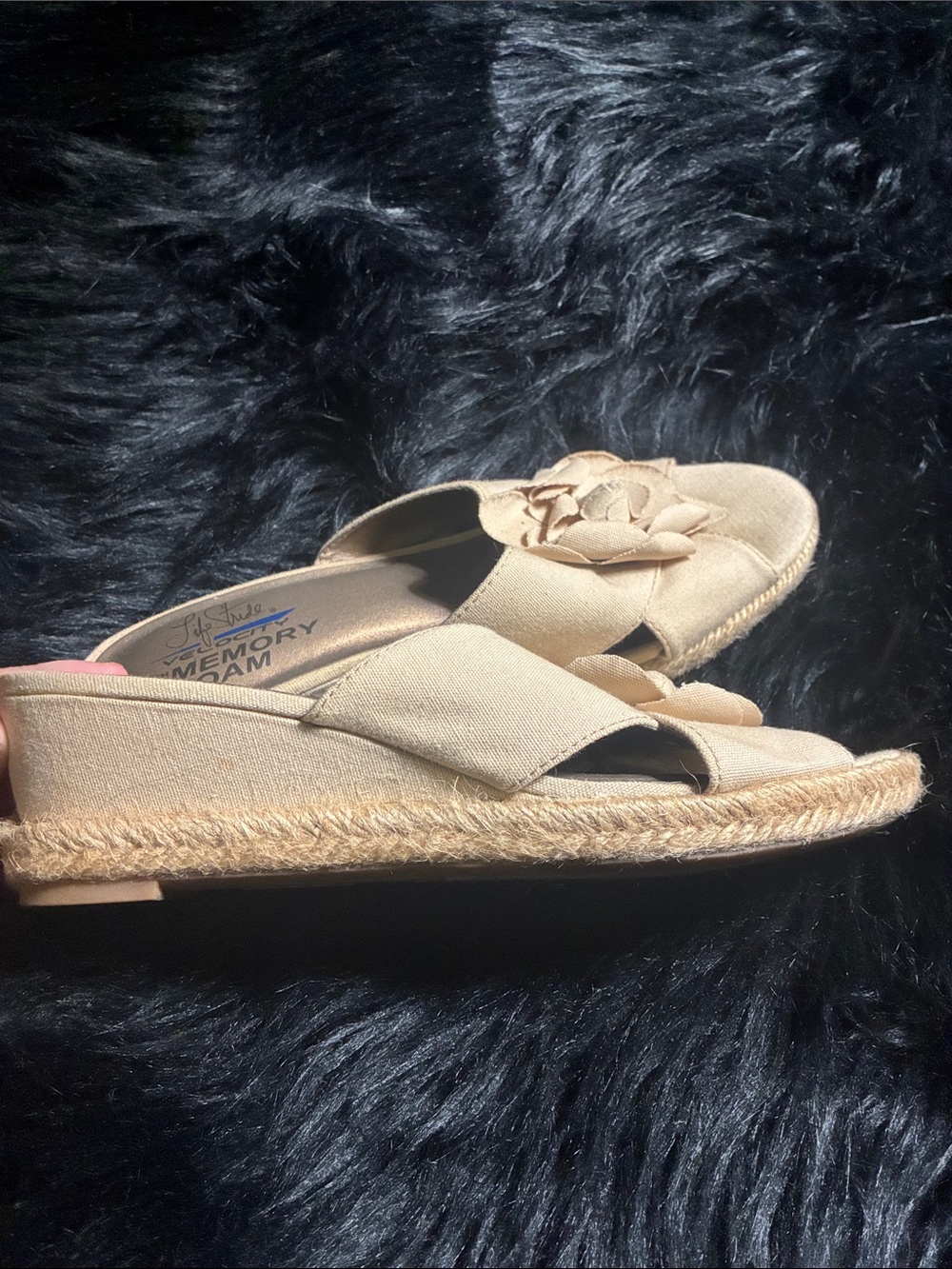 Life Stride Beige Floral Espadrille Wedge Slides - Picture 6 of 12